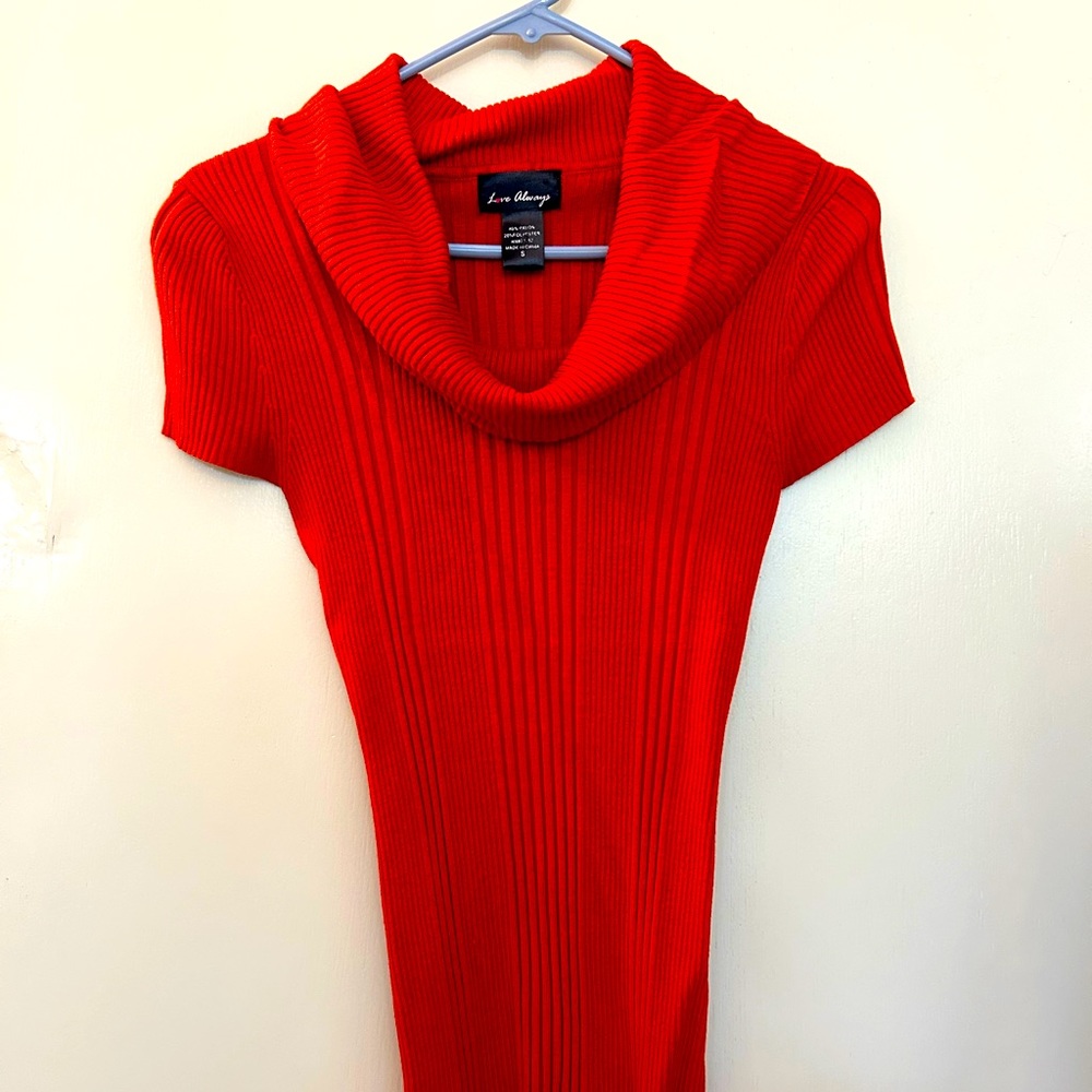 Mock turtleneck red/orange top.  Love Always brand.  Size Small.